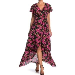 Abound Floral Flutter Sleeve Hi Lo Maxi Dress